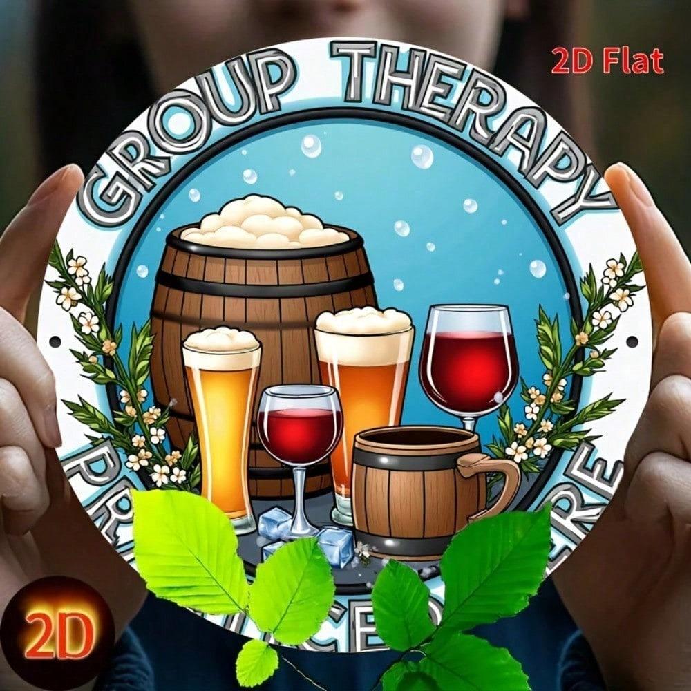 1pc Retro Metal Can Sign, 2D Flat Aluminum Beer Barrel Wall Art, Brown Wooden Barrel with White Foam & Beverage Containers, 20X20cm