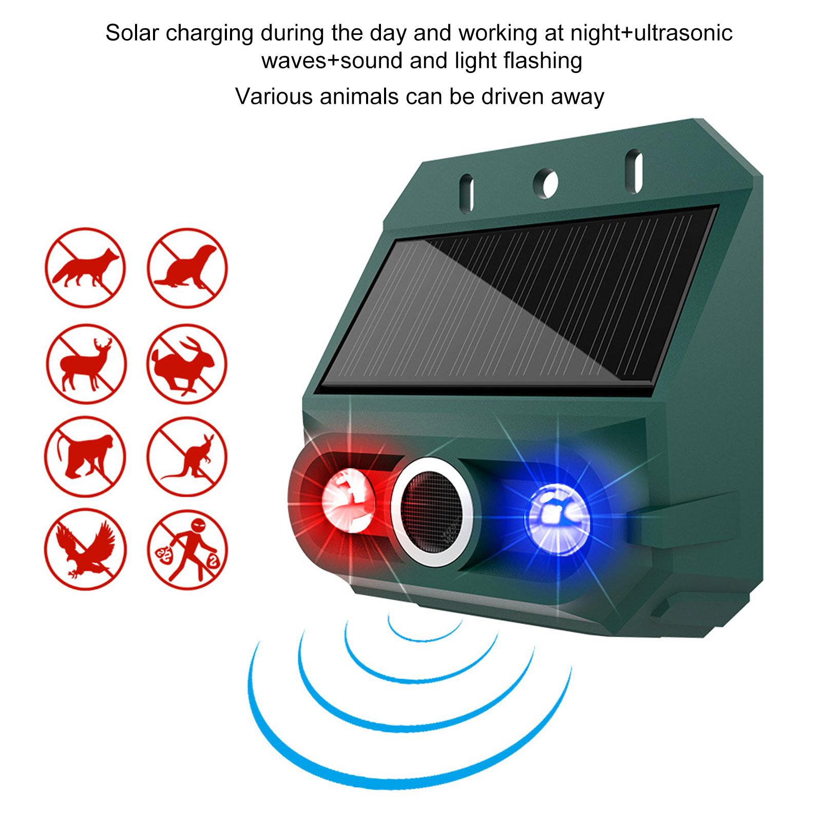

Solar Motion Sensor Alarm Animal Repeller with Strobe Light 129dB Siren 4 Modes IP55 Waterproof Security Device for