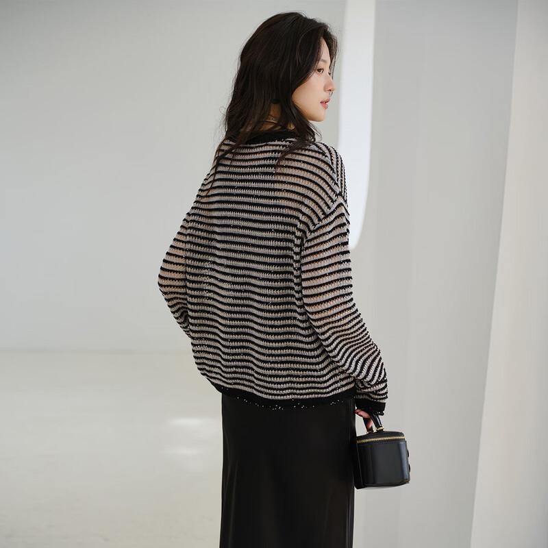 Sinoford Women's Crew Neck Loose Thin Long Sleeve Knitted Sweater