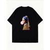 Γυναικείο Casual T-shirt Λευκό Κορίτσι Με Σκουλαρίκι Μαργαριταρι Φυσάει Τσίχλα Εκτύπωση Καλοκαιρινό Μόδας Κορυφή Για Καθημερινή Χρήση Και Εξόδους