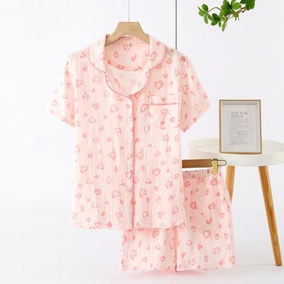 Summer New Japanese Pajamas Short-sleeved Shorts Two-piece Ladies Cotton Crepe Cute Fresh Home Clothes Loose Set Pijamas Women