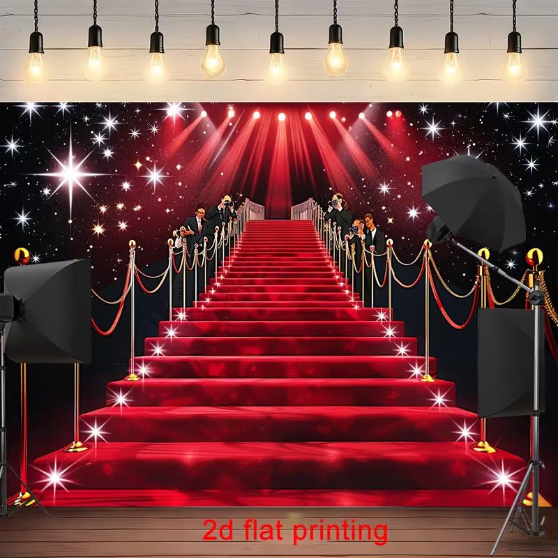 

2D Glitter Red Carpet Stair Wall Tapestry, Celebrity Event Spotlight Backdrop for Parties 47.2x31.5inch/120*80cm
