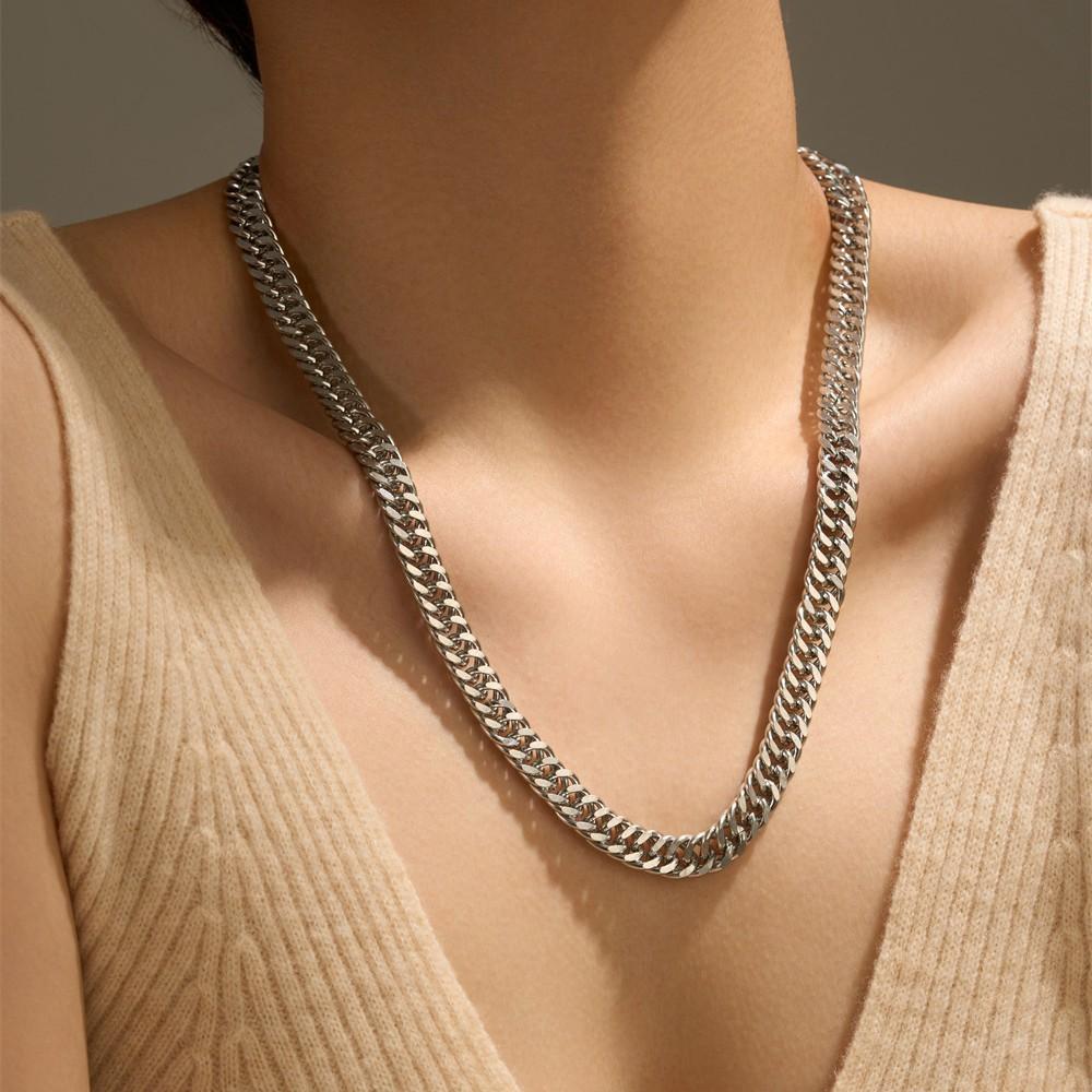 Niche Style Stainless Steel Double-Sided Grinding Chain 60Cm Necklace Cold Personality Antique Thick Chain Collarbone Chain Personality Quality