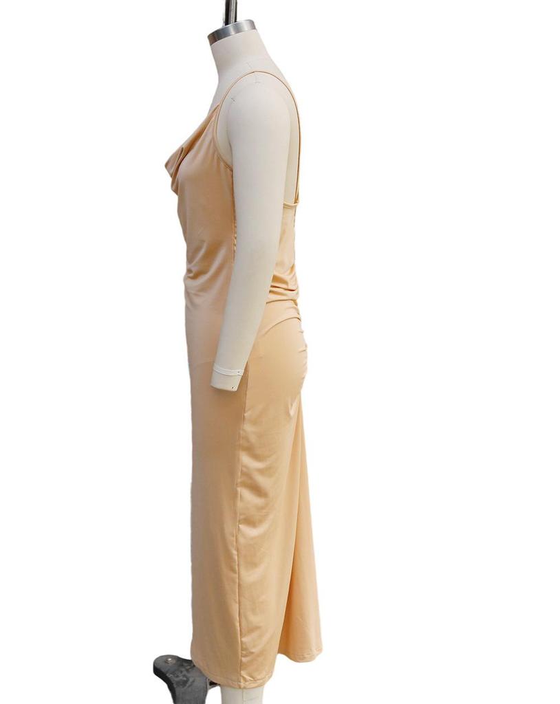 2025 Summer Women's Knitted Ruched Backless Cover-up Dress