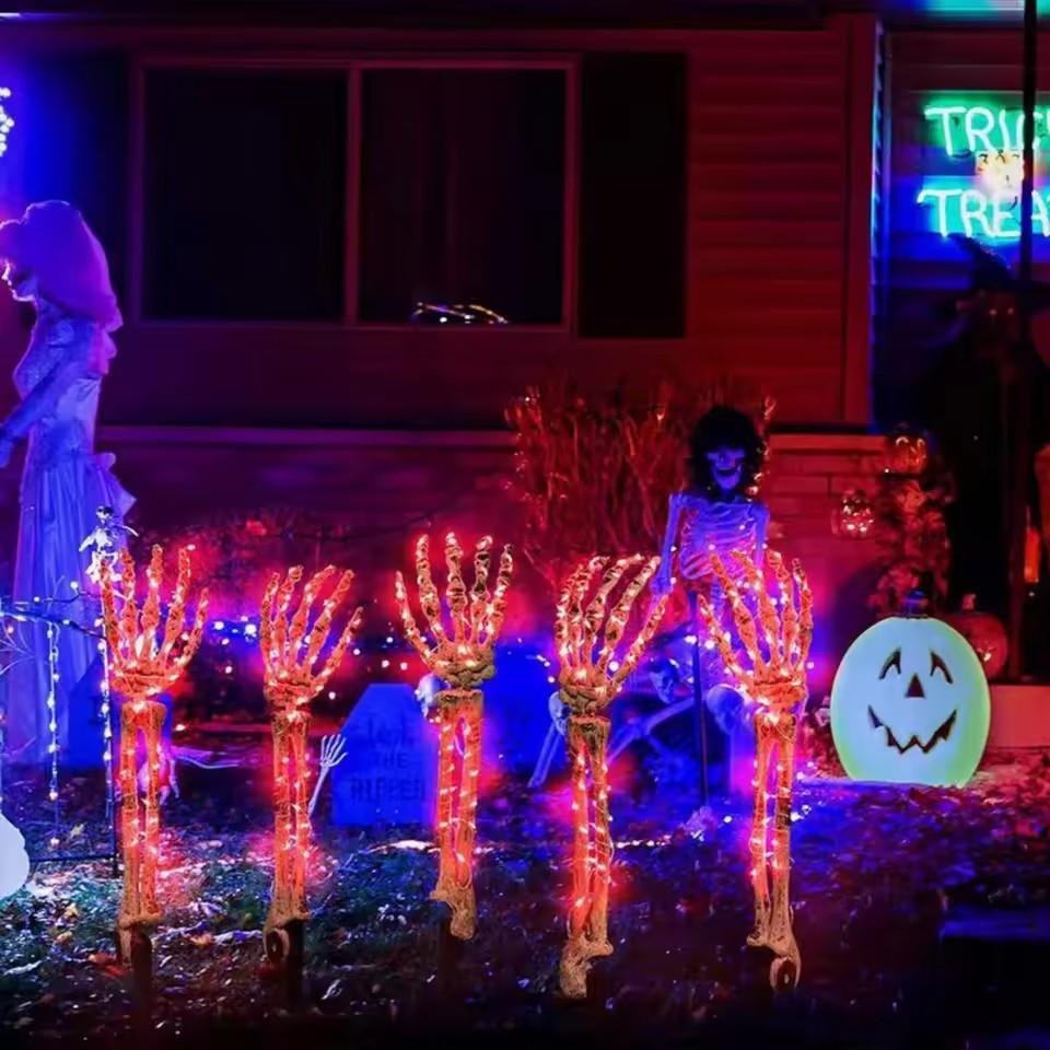 Halloween Skeleton Fake Skeleton Head and Hands Set Scary Skull Decors Halloween Party Haunted House Halloween Decoration