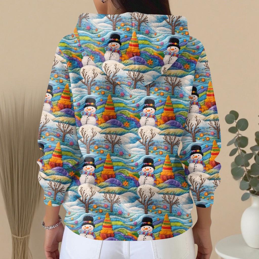Women's Fashion Casual Sweater Button-Up Print Cardigan  Hooded Jacket