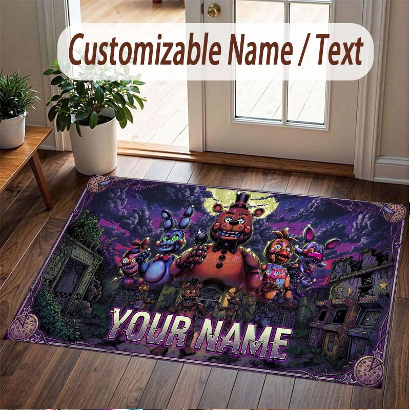 Custom Name Text Crystal Velvet Rug,Five Nights at Freddy’s Soft Plush Decorative Non Slip Floor Carpet