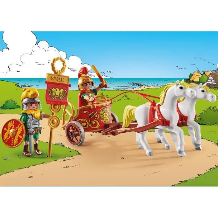 PLAYMOBIL 71543 Char romain et chevaux, Astérix, Personnage de la BD, Avec 2 personnages dont Brutus, 31 pièces, Dès 5 ans