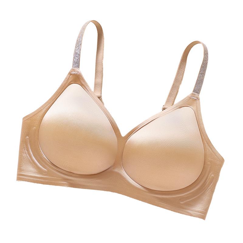Satin Jelly Soft Support Wire-Free Push-Up Bra with Fixed Cups and Smooth Beautiful Back