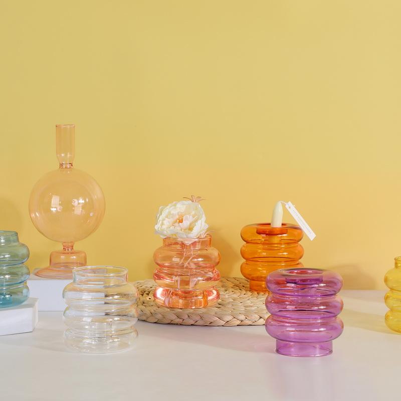 Glass Candle Holder 2 In 1 Vases Room Decoration Accessories Candle Holder Dining Table Home Decor European Wedding Decoration