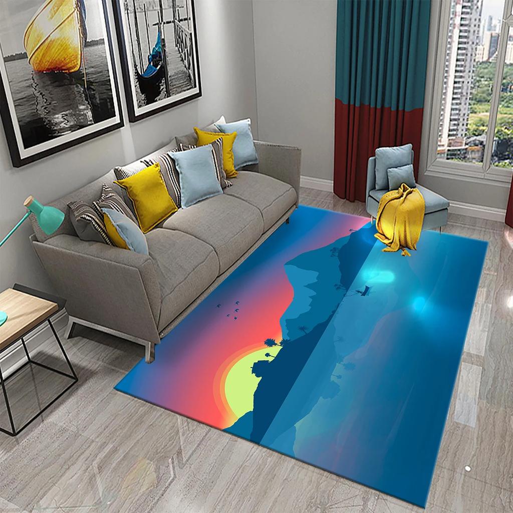 Visual Art Carpet Blue Ocean Castle Print Rug Creative Design Rectangle Area Rugs Yoga Mats Flat Mat Living Room Decor Door Mat