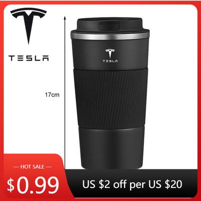 Bilklistermärke Tesla Termos Kaffemugg Rostfritt Stål Kaffekopp Isolerad Flaska För Tesla Model 3 Model S X Model Y Cybertruck