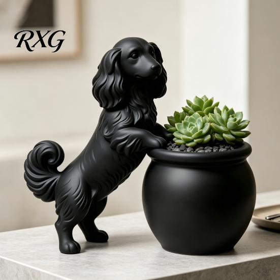 Décoration d'Art de Jardin Moderne Cache-pot Teckel à Poil Long Imprimé 3D, Pot de Fleurs Chien Mignon pour Cactus Plantes d'Air Pot de Fleurs Succulentes, Décoratif