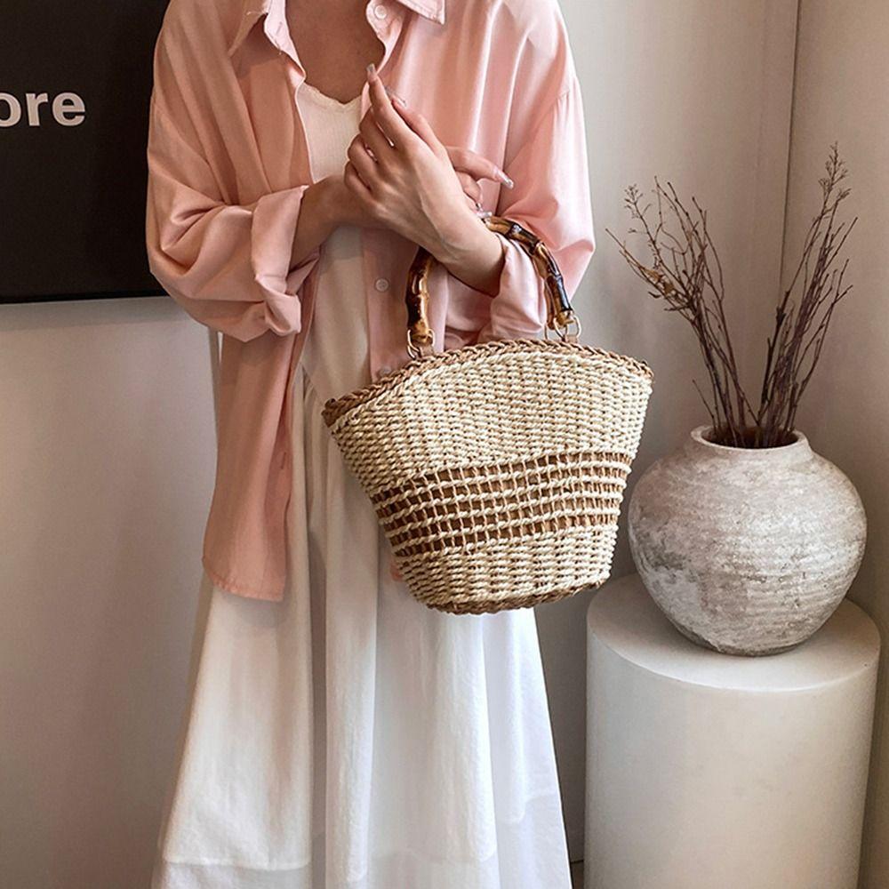 

Sweet Beach Tote Bag Casual Bucket Shoulder Bag Handmade Woman Handbag Shopping бежевий