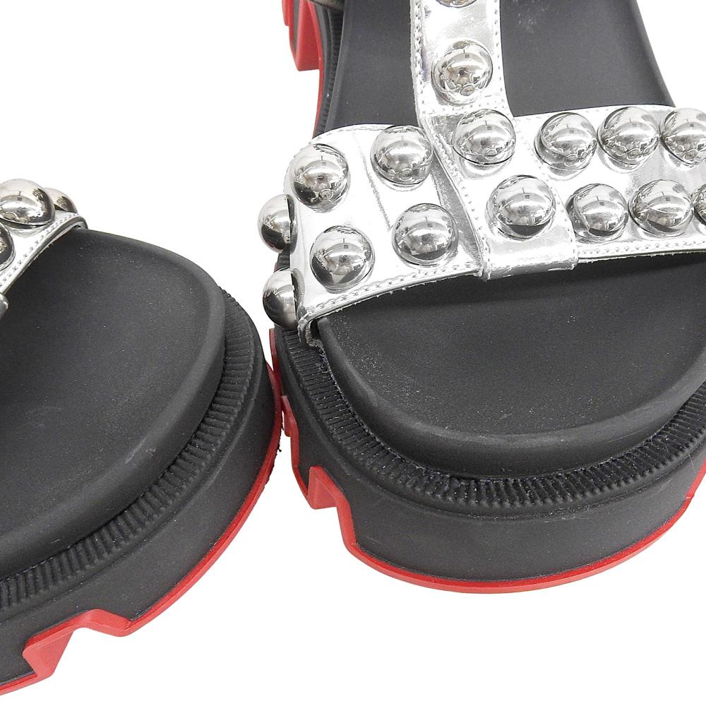 Christian Louboutin Duniclou Studs Ankle Strap Heel Sandals, Black x Silver, Size 36 shoes 36 Silver / BlackUsed
