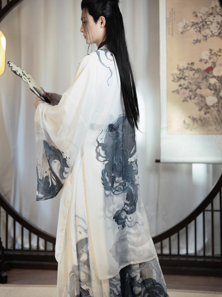 Costum de imprimare cu broderie cu cerneală pentru cupluri Hanfu în stil chinezesc Wei și Jin
