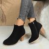 Autumn and Winter New Round Toe Solid Color High Heel Short Tube Side Zipper Fashion Boots Women
