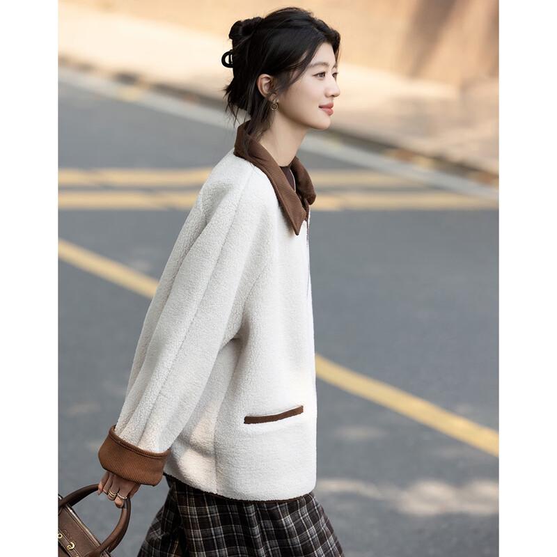 Demana Faux Shearling & Corduroy Colorblock Lapel Coat