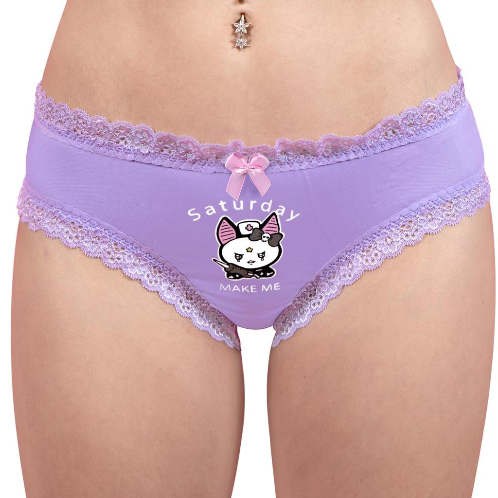 [LittleForBig] Women's Panties 7-Piece Set Silky Underwear [Bella's Mischievous Week] Lace and Ribbon Trim Ribbed Knit Multicolor Black, Blue, Pink &