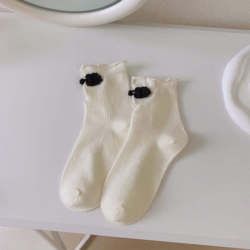 

Socks Women S Medium Tube Socks New Chinese Cotton Socks Autumn And Winter Japanese Black And White Stockings Lolita Girls Pile Socks One size fits all белый
