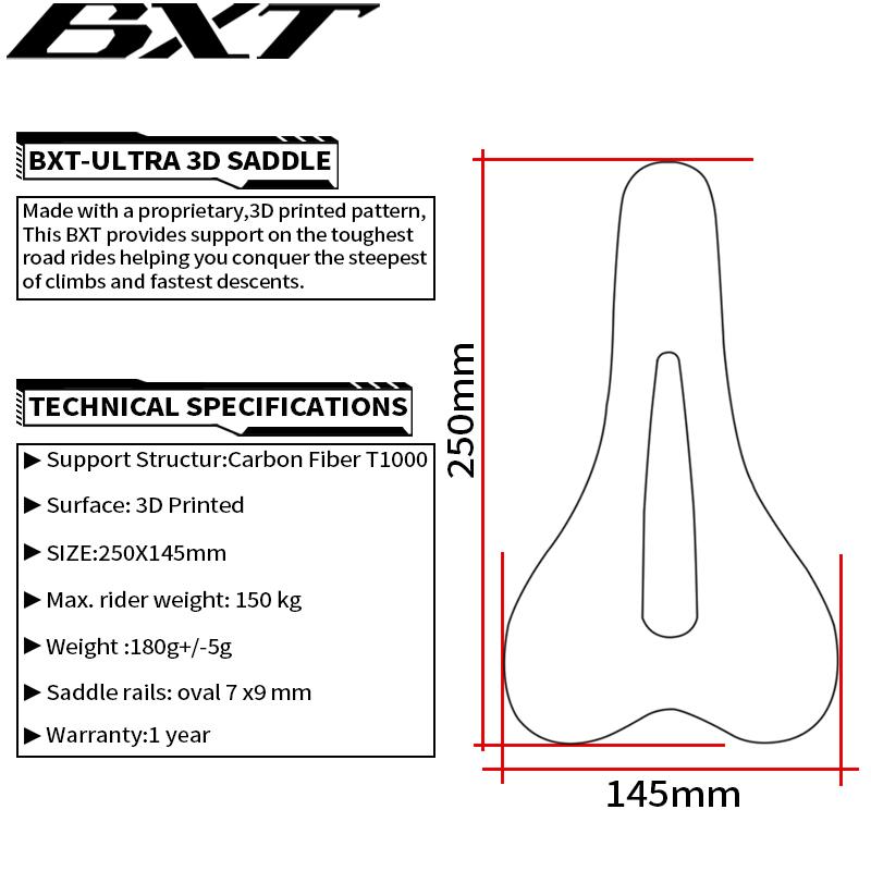 BXT Nový ultralehký 3D tištěný sedák Sedák z uhlíkových vláken Sedlo z uhlíkových vláken Silniční/MTB sedlo na kolo