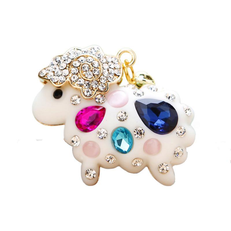 Chaveiro de Metal Adorável Design Criativo de Ovelhinha com Strass Brilhantes Para Mulheres