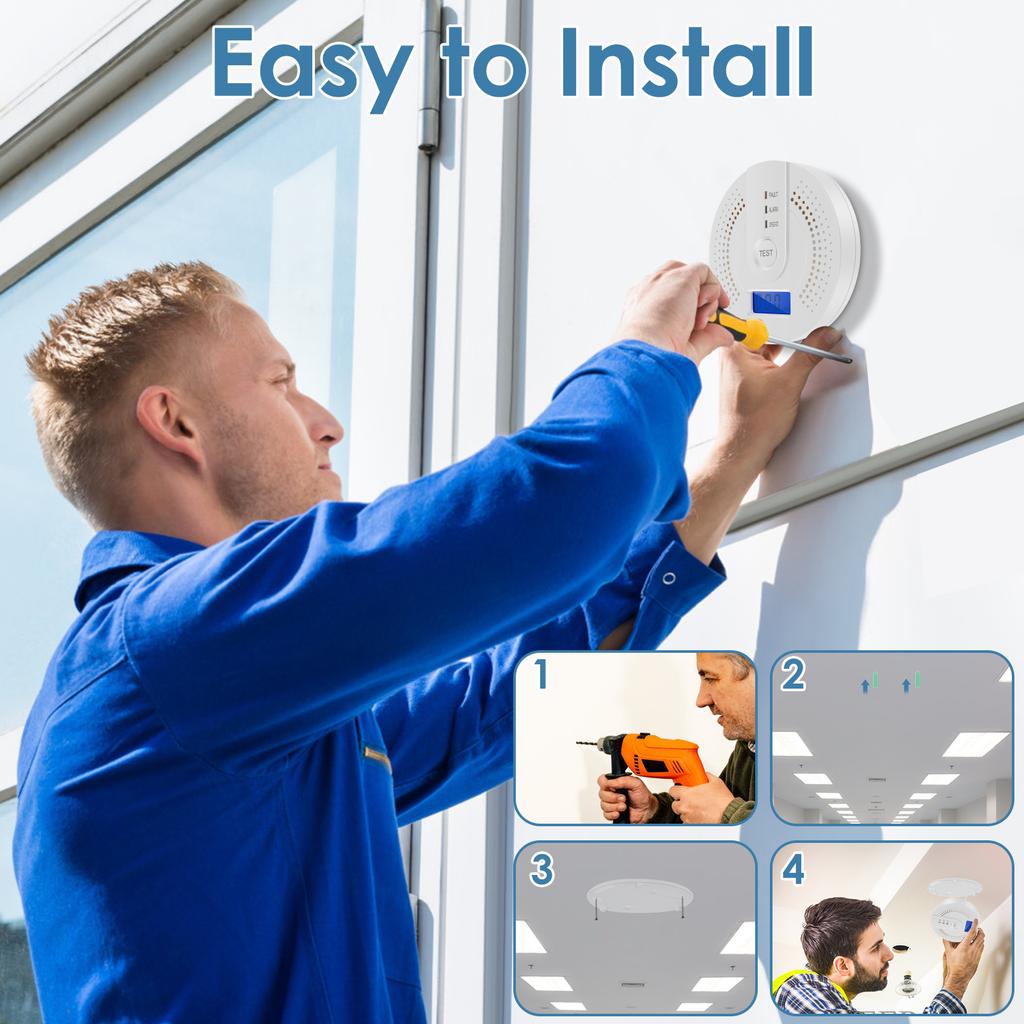 2/1pcs Carbon Monoxide Detectors CO Gas Monitor Alarm CO Sensor Detector with LCD Digital Display for Home,Bedroom,Kitchen,Offic
