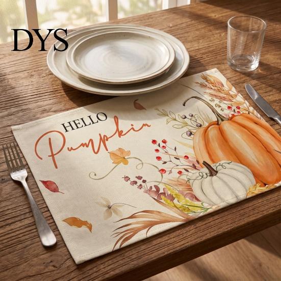 Thanksgiving Dining Table Decor Autumn Placemats, Pumpkin Gnome Skeleton Turkey Printed Mats, Heat Resistant Home Gifts Washable Place Harvest