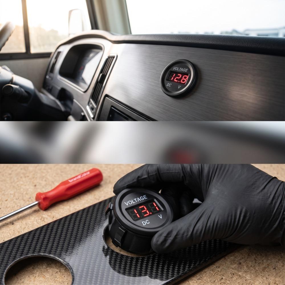 DC 12V LED Voltmeter Insulated Terminals Voltage Tester Gauge  Add Battery Voltage Monitoring