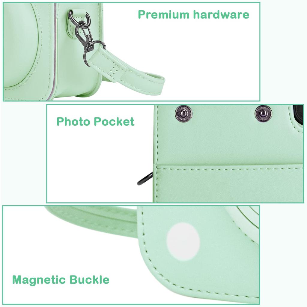 Kinokoo Instax Mini 12 Fujifilm Instax Mini 12 Camera Instax Opens with Shoulder Strap Included Case, Case, Case, Magnet, (Green)
