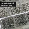 6 Grids Mix Punk Piercing Perforable Round Circle Ring White Black Alloy Nail Rhinestones Decorations Manicure Charms