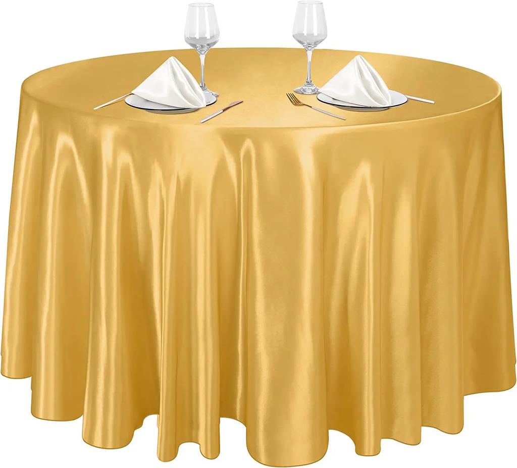 Champagne 145Cm Round Satin Tablecloths Satin Cover Silk Tablecloth Smooth Fabric For Wedding Banquet Table Decoration