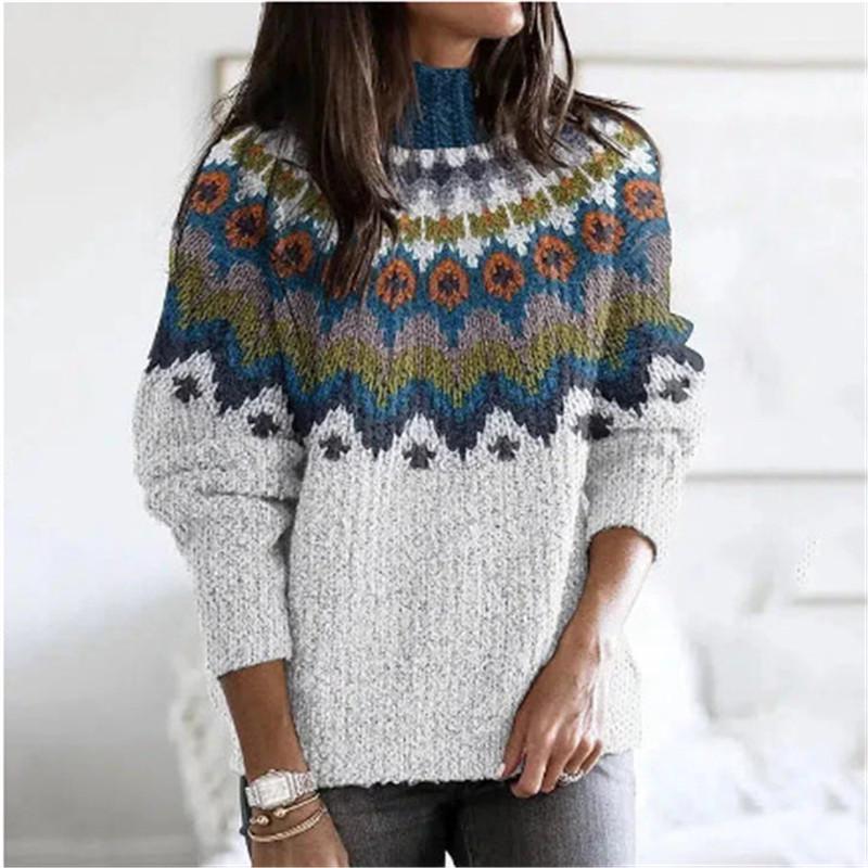 Women's Trendy Color Block Round Neck Knitted Sweater