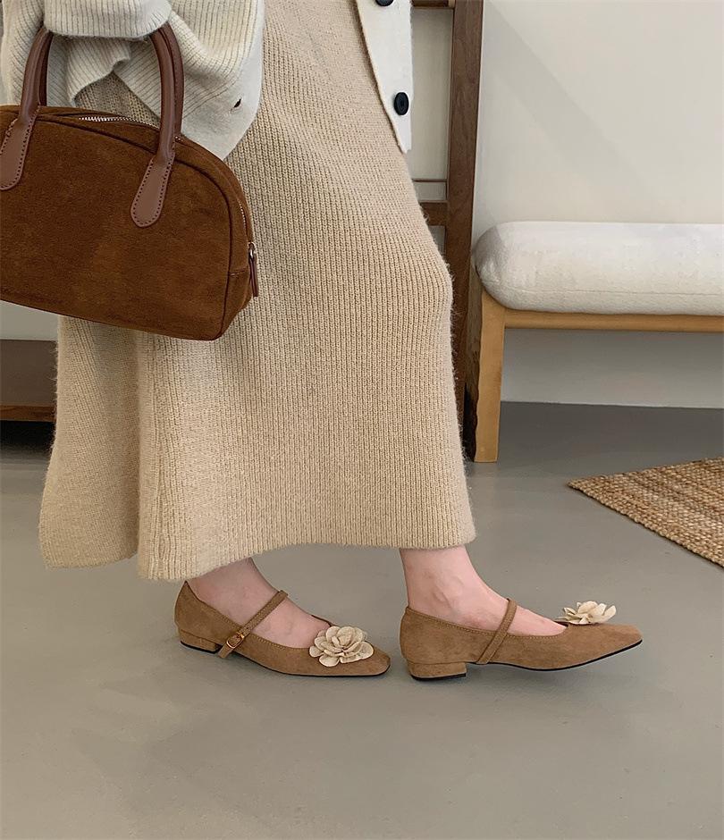 Ballet Fairy Suede Round Head Shallow Mouth Inner Height Increase Single Shoes Spring and Autumn Flat Bottom Mary Jane Women's Shoes