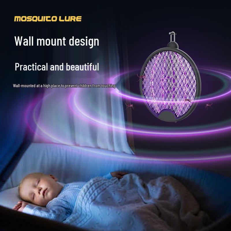 USB Rechargeable Foldable Mosquito Killer Lamp with Swatter & Rotating Wall Mount