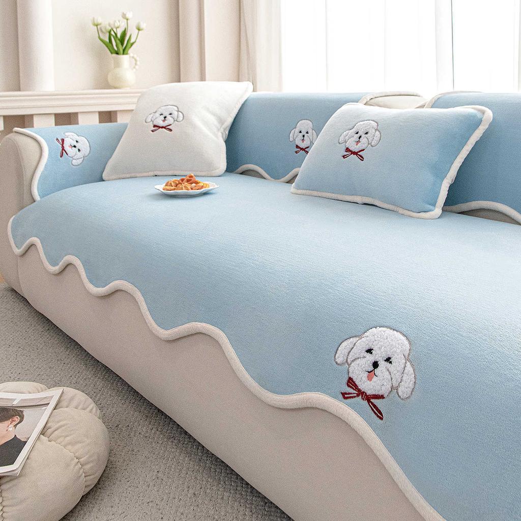 Thickened Sofa Cover Fabric For Autumn And Winter New Fixed Anti Slip One-Piece Straight Row Sofa Cushion Cover Soft And Warm