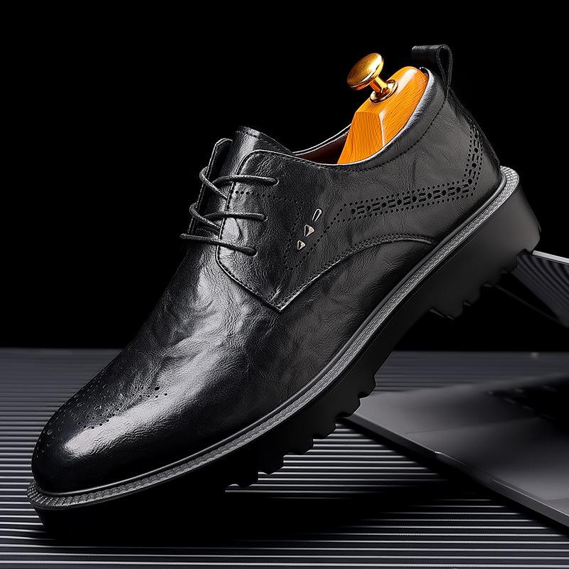 

Spring and Autumn New Products Versatile Thick-soled Carved Casual Dress Men s Trendy Work Shoes 38 чёрный