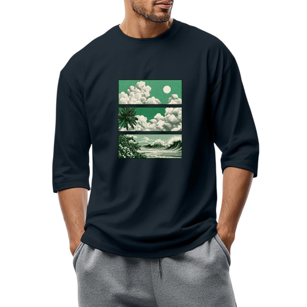 Men'S Round Neck Three-Quarters Sleeve Top Casual Fashion T-Shirt