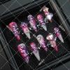 Press-On Nails With Pink Gradient Sparkle Hearts Butterflies Floral Design Acrylic False Women Long Style