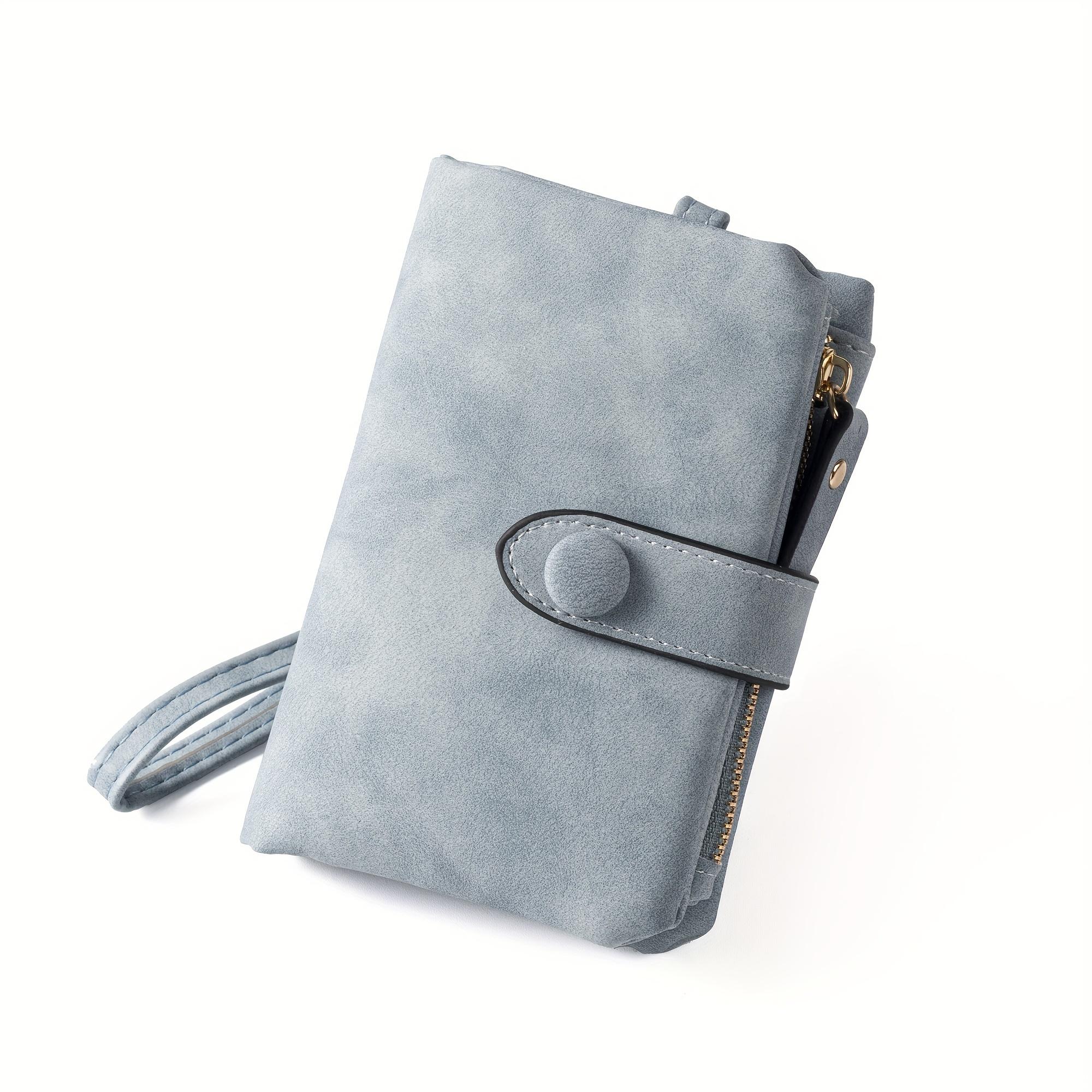 

Женский кошелек в винтажном стиле, континентальный клатч на кнопке, карман на молнии, подкладка из полиэстера, многофункциональный, большой вместимости для монет и карт светло-синий