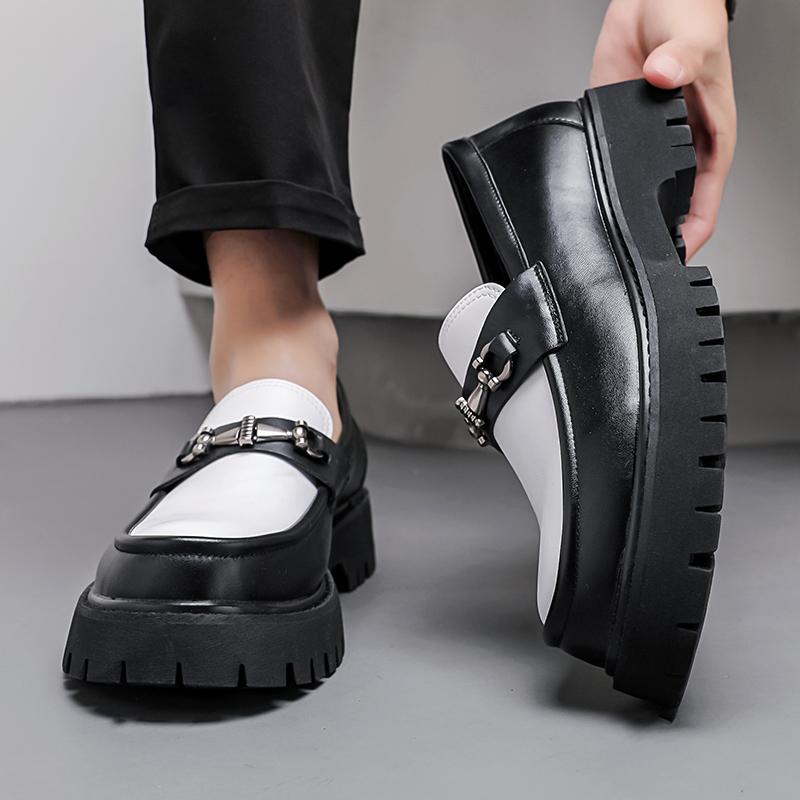 Fashion New Men's Loafers Thick Bottom Height Increasing Style Daily Fashion Party Black and White Color Blocked Outdoor Shoes 38-46
