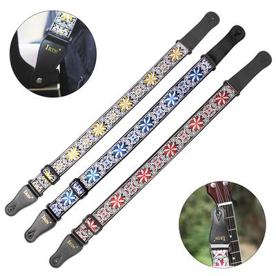 Vintage Blumen Streifen Bohemia Stil Nylon Gitarrengurt mit gewebten Stickereien Stoffe für Gitarre