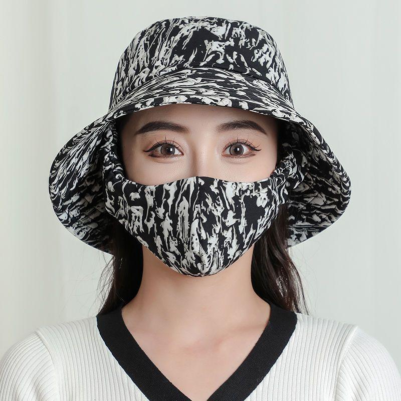 Women's Lightweight Floral Bucket Hat with Detachable Face Cover Breathable Anti-UV for Hiking Camping Vacation