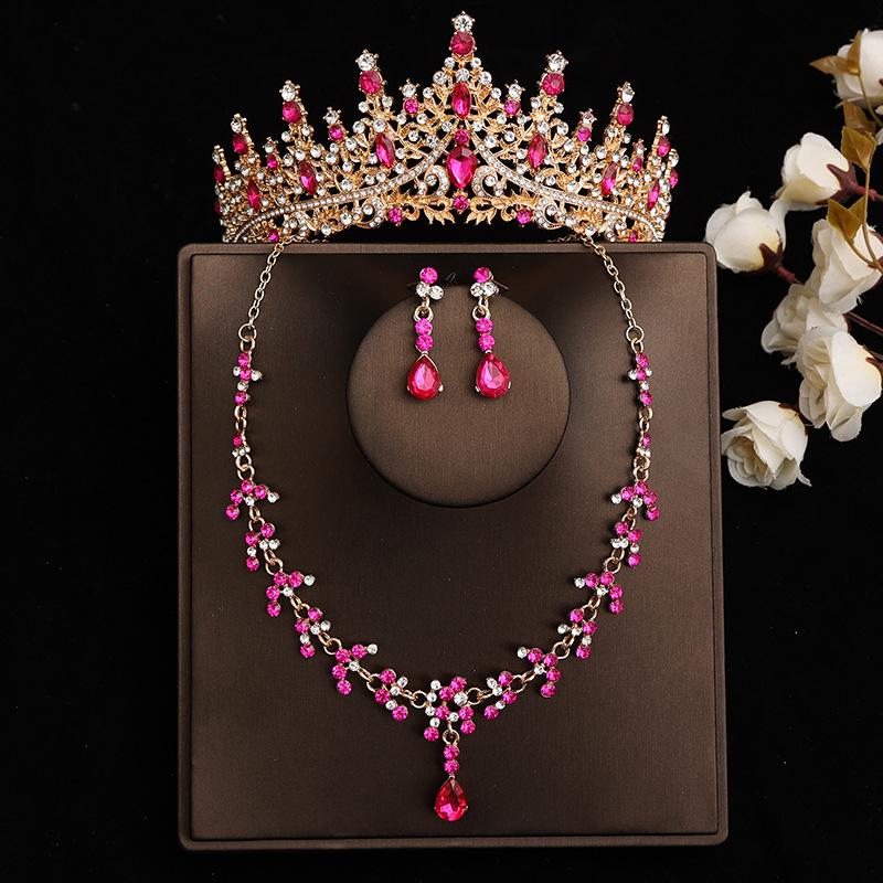 DIEZI Baroque Bridal Rhinestone Crown Tiara For Women Girls Wedding Princess Queen Crystal Tiaras Necklace Earrings Jewelry Sets