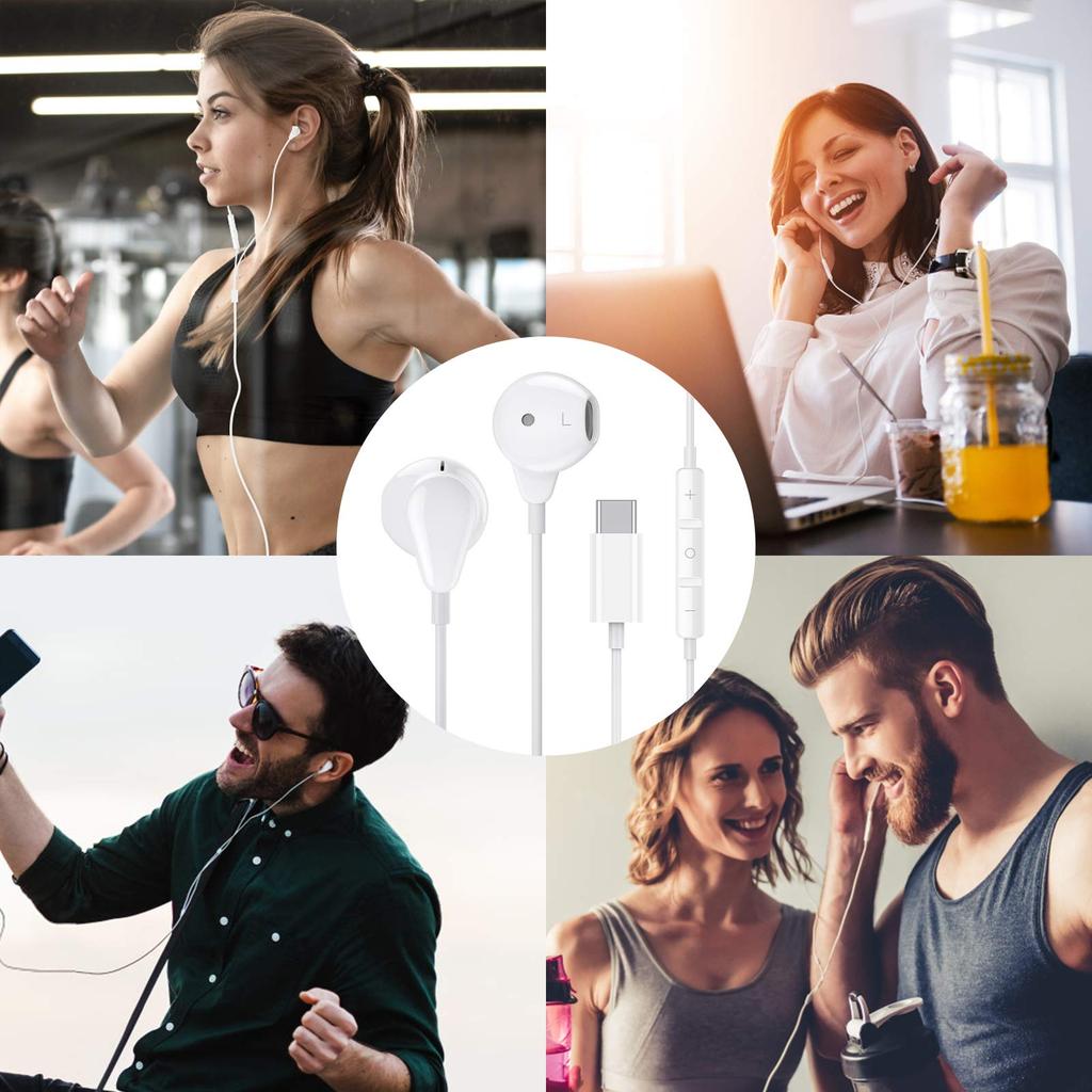 Wired Earphones with Compatible with iPad Air iPad 10th iPad Mini Galaxy Fold Google Pixel Xiaomi 11T and Noise Deep Call White Type-C Mic, 4/5,