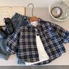 Boys Spring Autumn Plaid Long Sleeve Shirt Korean Casual Button Down Top For Kids