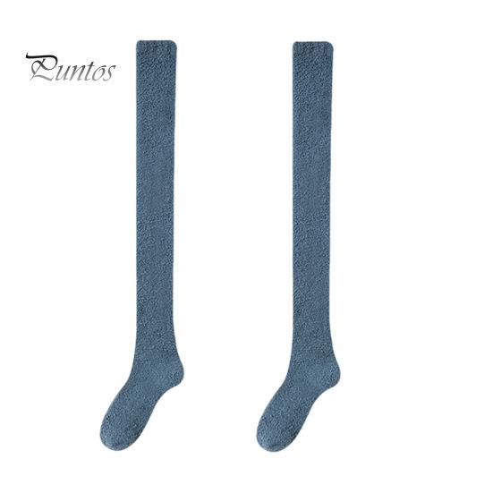 

1 пара женских зимних носков Tihick Plush выше колена, нескользящие коралловые флиса однотонные теплые утолщенные чулки, теплые носки для разных случаев синий