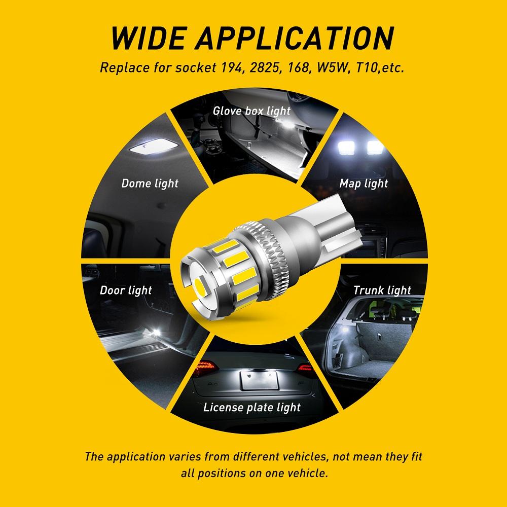 

AUXITO 2Pcs T10 W5W LED Bulbs Canbus 194 168 LED Clearance Yellow Light Car Interior Reading Door Trunk License Plate Lamp 6500K T10 белый