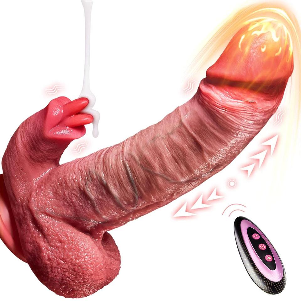 Sex Toys Insertion Dildo Vibrator with 7 Insertion and 10 Vibration and Heated Licking Modes, Realistic Suction Cup Dildo