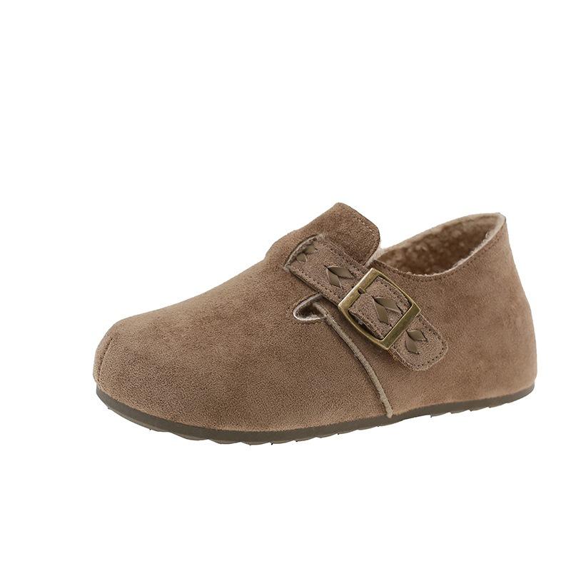 

Single shoes women s velvet new autumn and winter all-inclusive one-pedal thick-soled small inner height-increasing cotton shoes 40 хаки